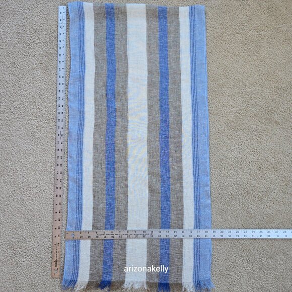 Puro Lino Linen Scarf Stripe Blue White & Taupe Italian Linen - Picture 5 of 8